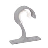 A gray durable curtain rod bracket with a curved hook design for securing window treatments.