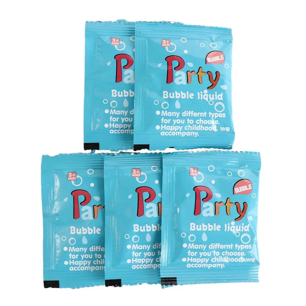 A pack of five blue bubble liquid refills for children's party use