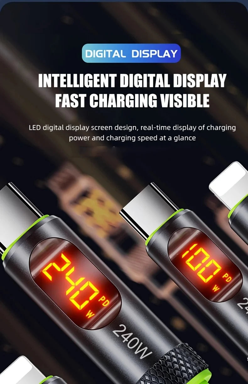 240W USB-C Fast Charging Cable with Digital Display
