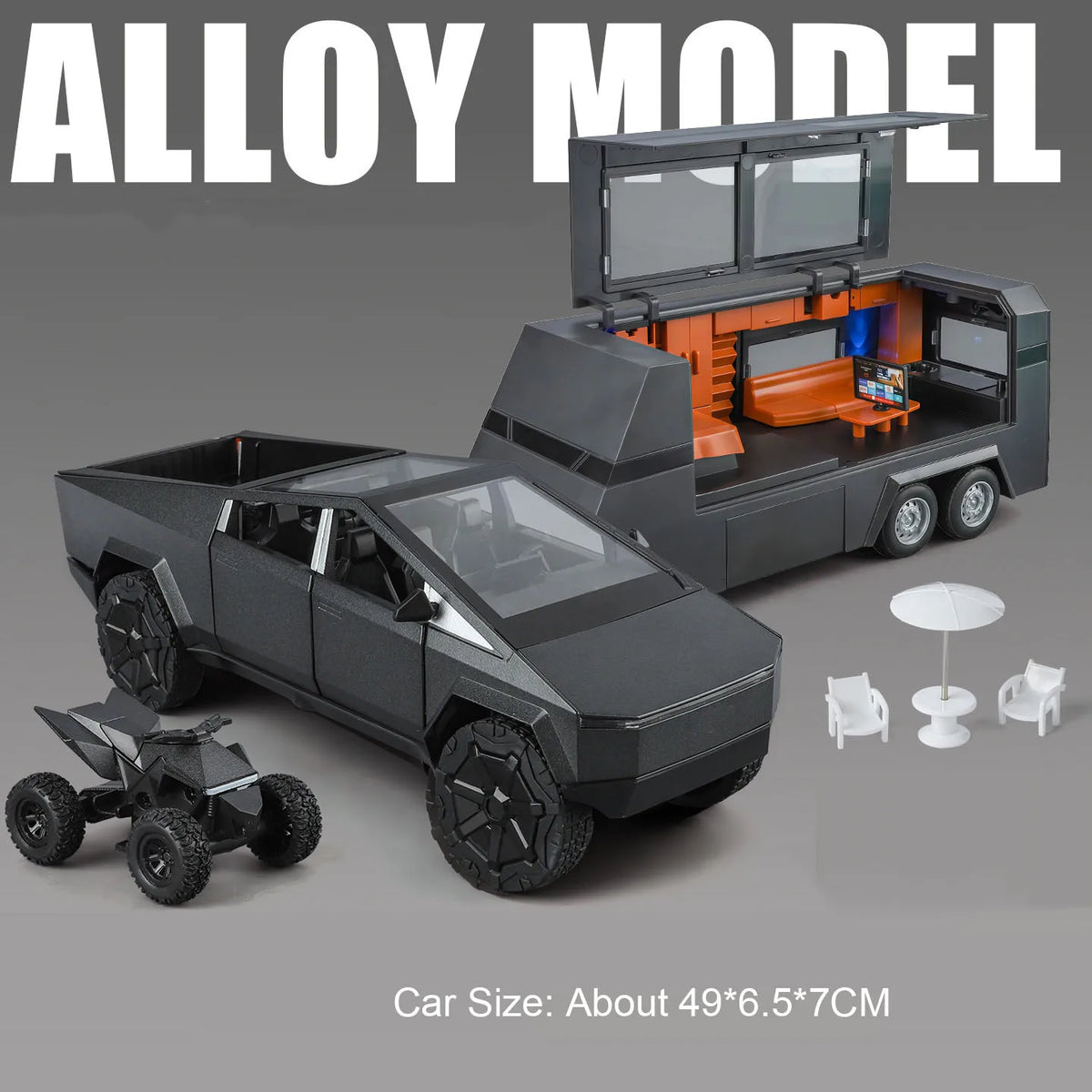 1:24 Diecast Pickup Truck and RV Camper Set with Lights and Sounds