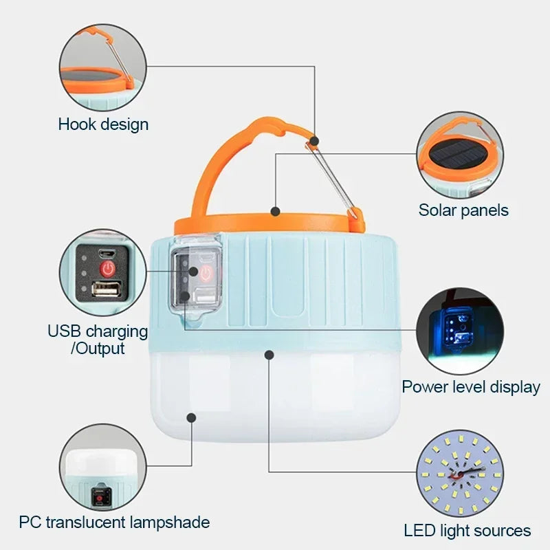 Solar-Powered LED Camping Lantern with Power Bank & Remote