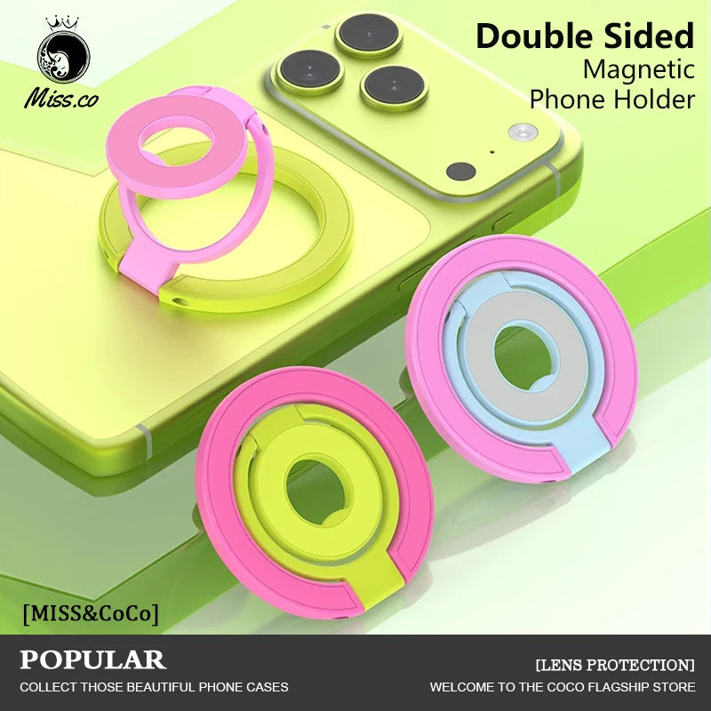 Double-Sided Magnetic Phone Ring Holder with Kickstand