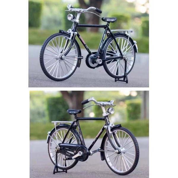 Vélo DIY rétro noir avec accents argentés, vu de côté.