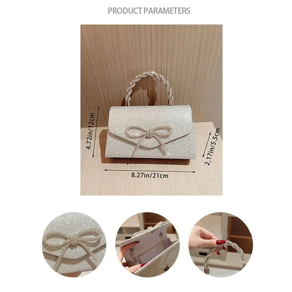 Crystal Bowknot Evening Clutch with Chain Strap