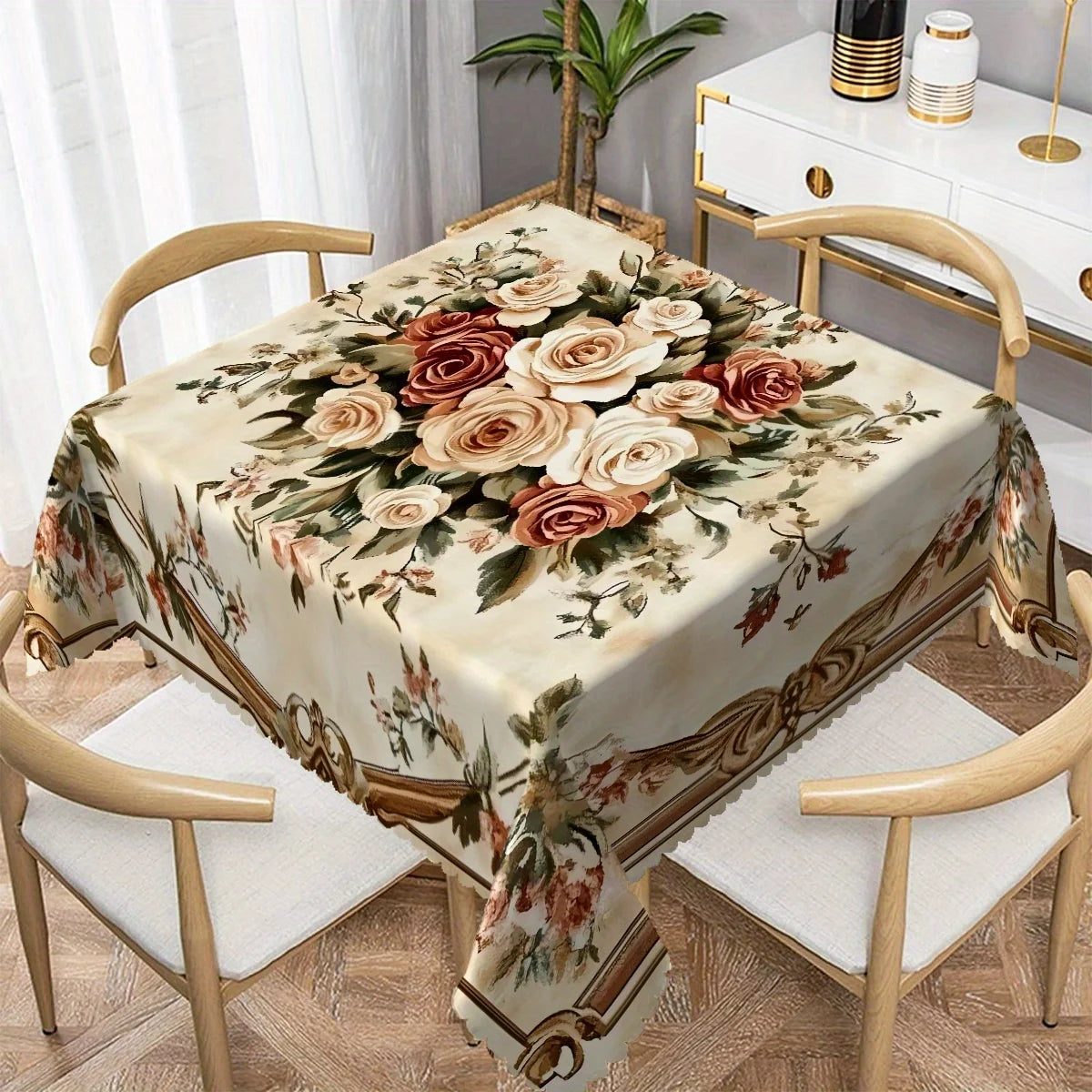 Floral Lace Tablecloth with Elegant European Print