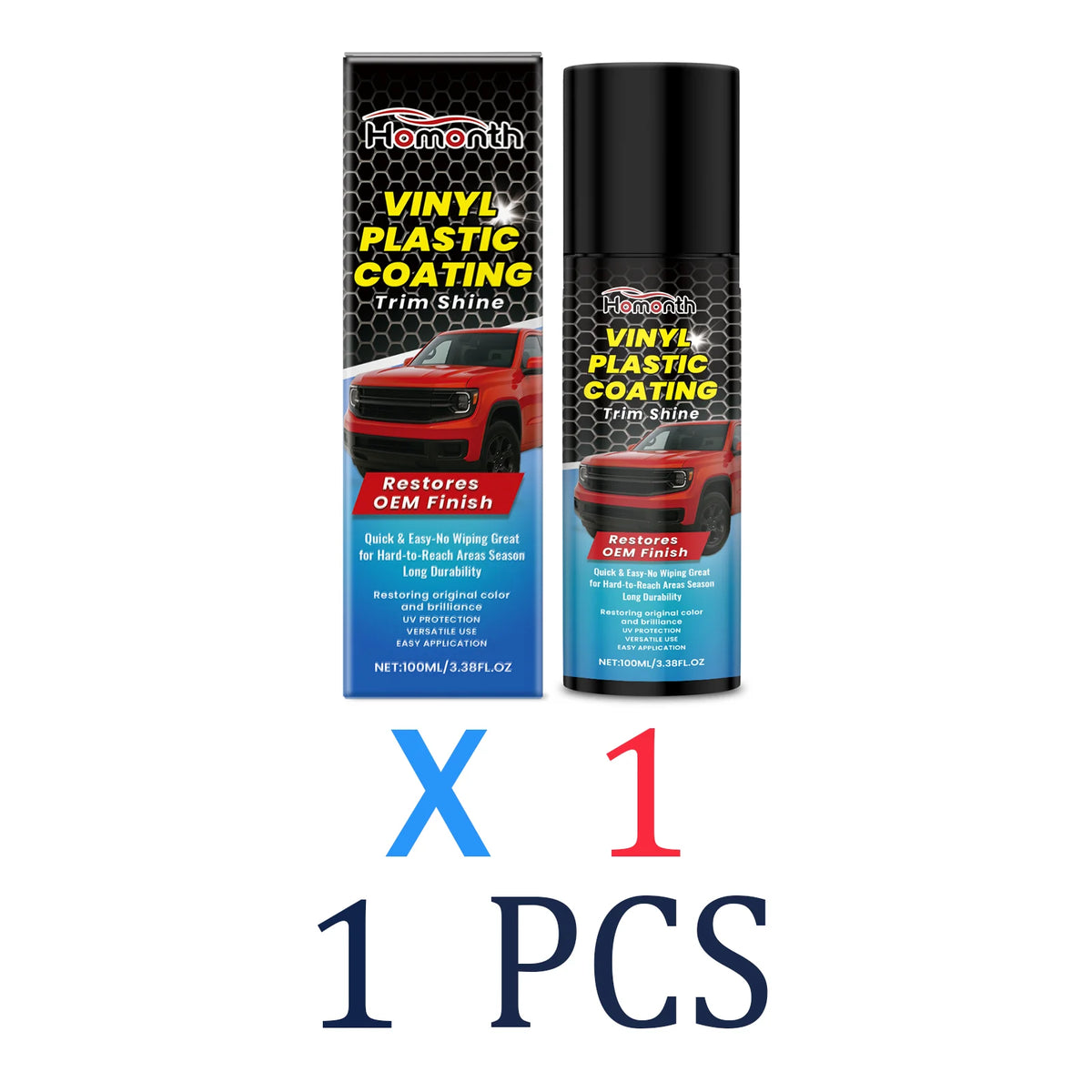 A bottle of Homonth Vinyl Plastic Coating Trim Shine spray for car interiors