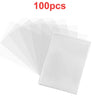 A pack of 100 clear plastic card sleeves for collectible cards.