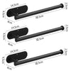A black stainless steel wall-mounted paper towel holder with a flat plate and a long rod.