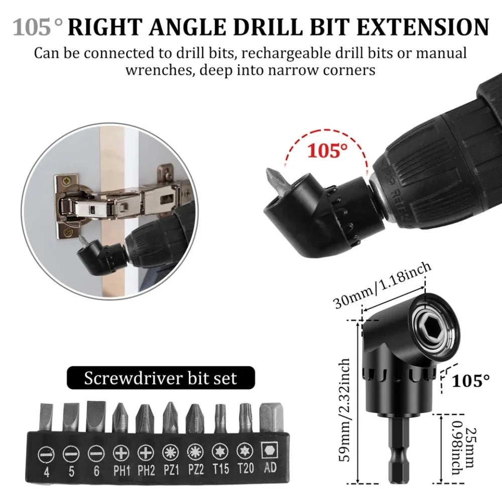 Flexible Drill Bit Extension & Right Angle Adapter Kit