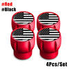 Set of four red tire valve caps featuring an American flag design.