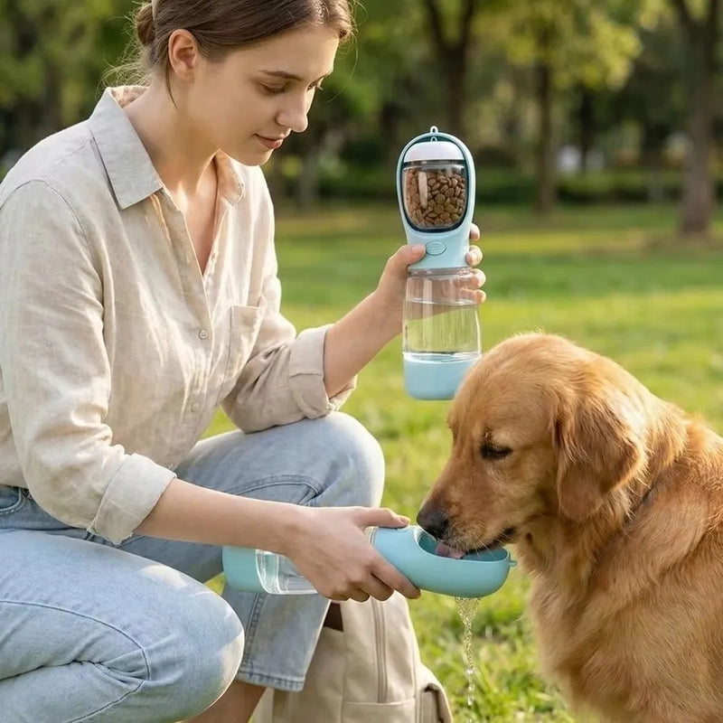 3-in-1 Portable Dog Water Dispenser with Food Container & Waste Bag Holder