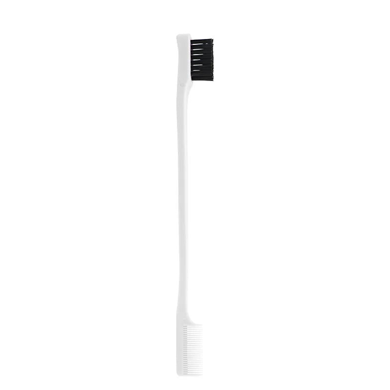 A white 2-in-1 anti-static edge control brush and comb tool.