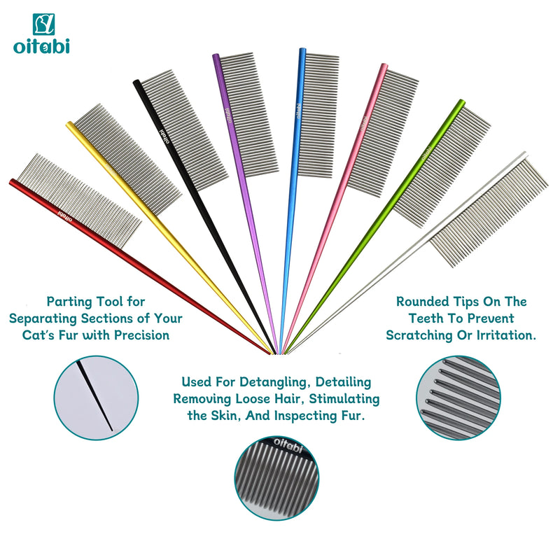 Dual-Metal Pet Grooming Comb with Tapered Tail