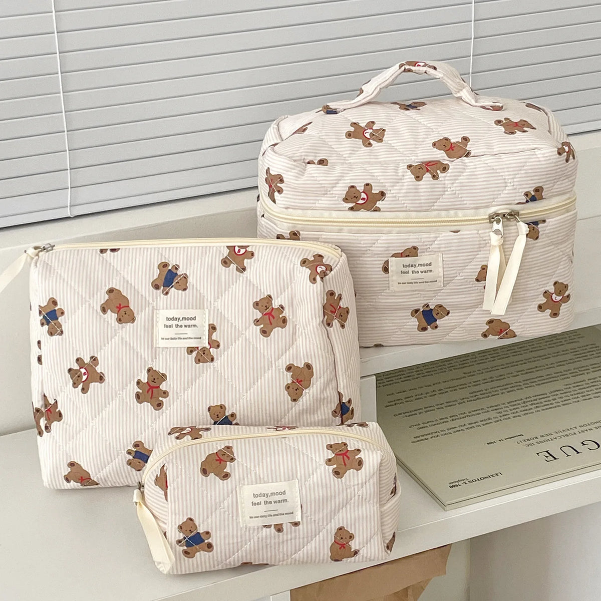 Striped Bear Large-Capacity Makeup Bag