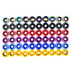 A collection of various colored aluminum JDM fender washers and bolts arranged in a grid.