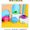 A colorful set of mermaid shell squeeze toys and a small fidget tool displayed in an orange and blue background.