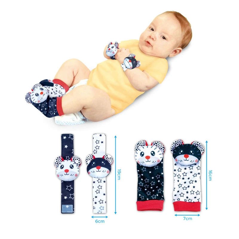Baby Wrist Rattles and Animal Socks Set for Sensory Development