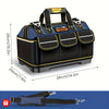 A dark blue heavy-duty waterproof tool bag with black accents and carrying straps shown from the top view.