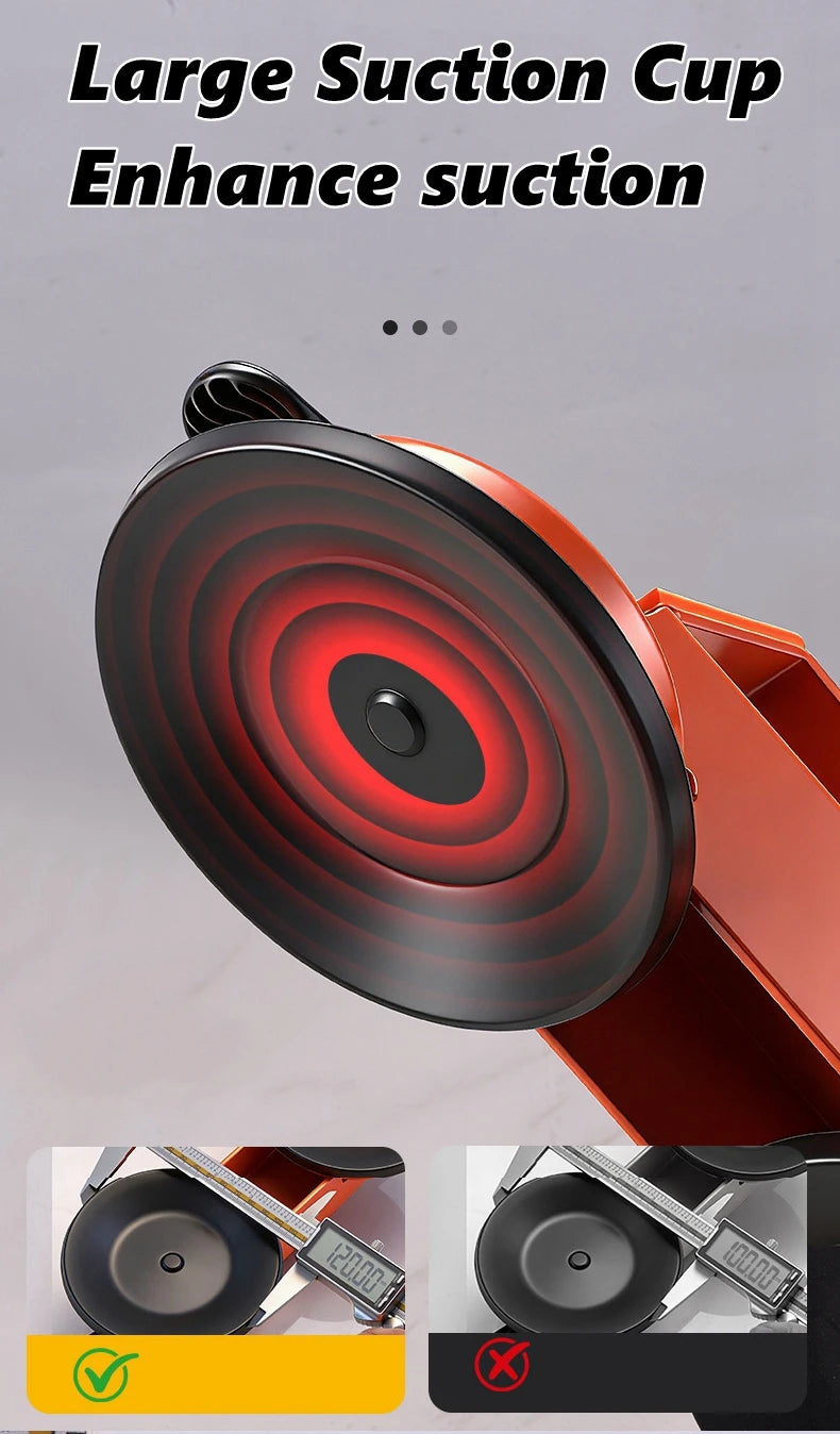 A close-up view of a large suction cup tool used for floor gap repair, showing the suction cup mechanism and a measurement sc