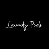 Text on a black background reads Laundry Pods in white script font.