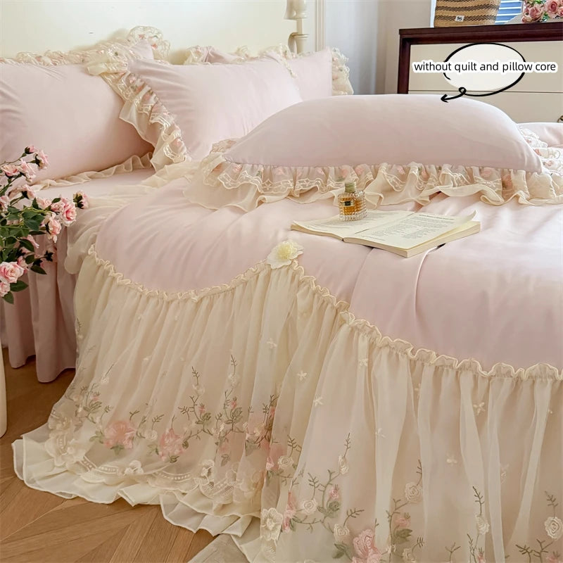 Lace-Embroidered Duvet Cover Set with Pillowcases