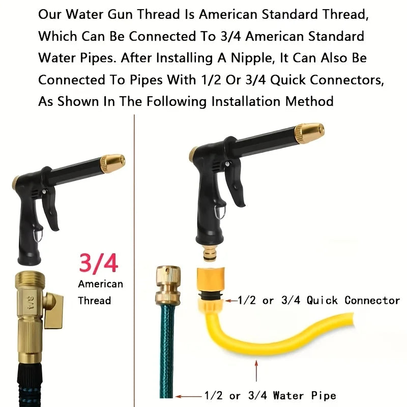Pistolet nettoyeur haute pression ergonomique avec raccords pour tuyaux d'eau américains 3/4 et connecteurs rapides