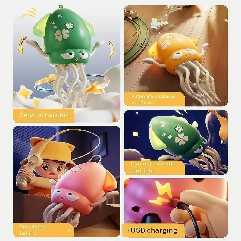 Interactive Dancing Octopus Toy with LED Lights and Obstacle Avoidance