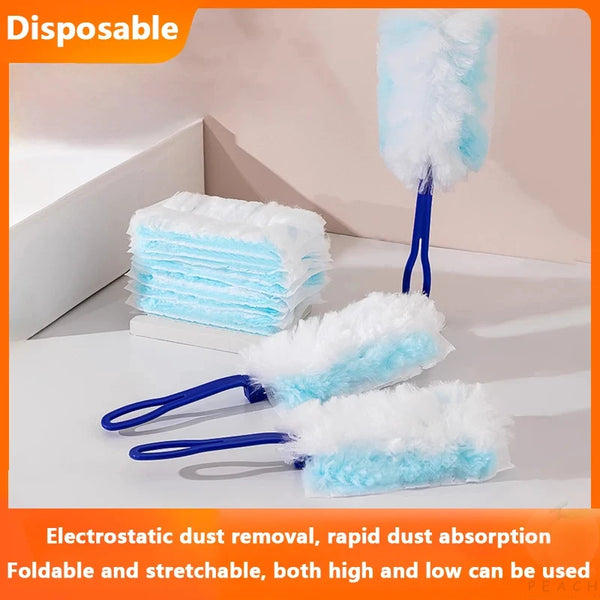 Kit de plumero electrostático desechable con paños de limpieza suaves azules y blancos.
