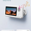 A white waterproof speaker device is shown mounted on a wall, with diagrams illustrating its Bluetooth speaker and punch and 