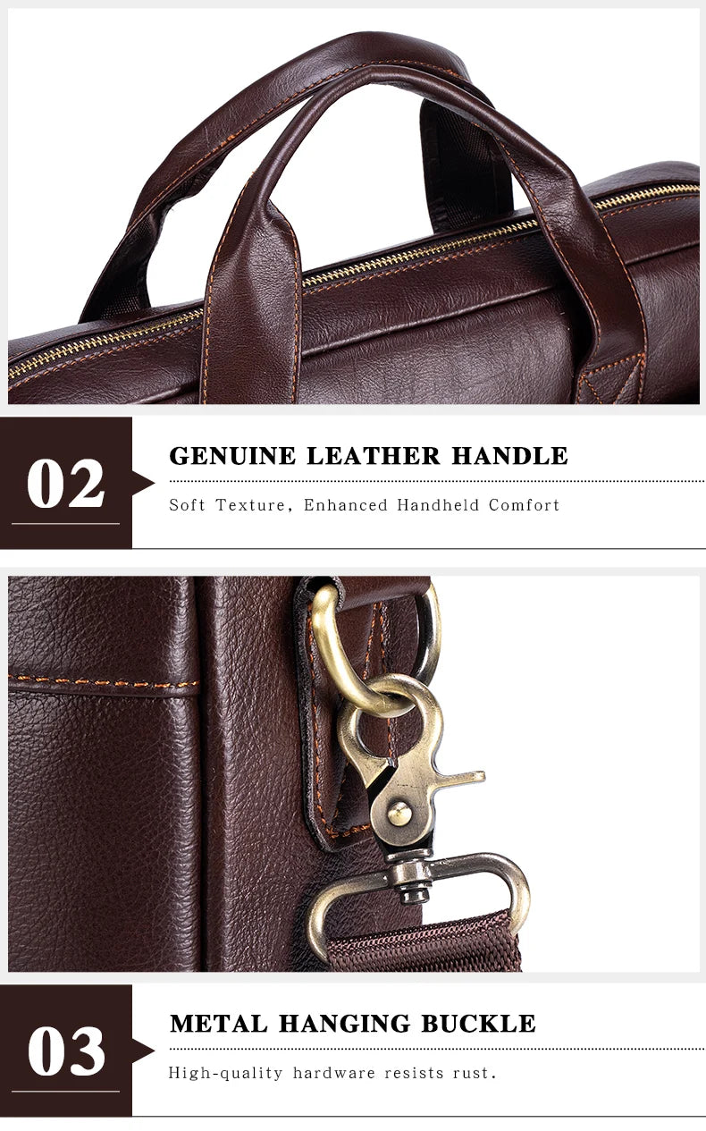 Genuine Leather Business Briefcase for Men – Fits 15.6" Laptop