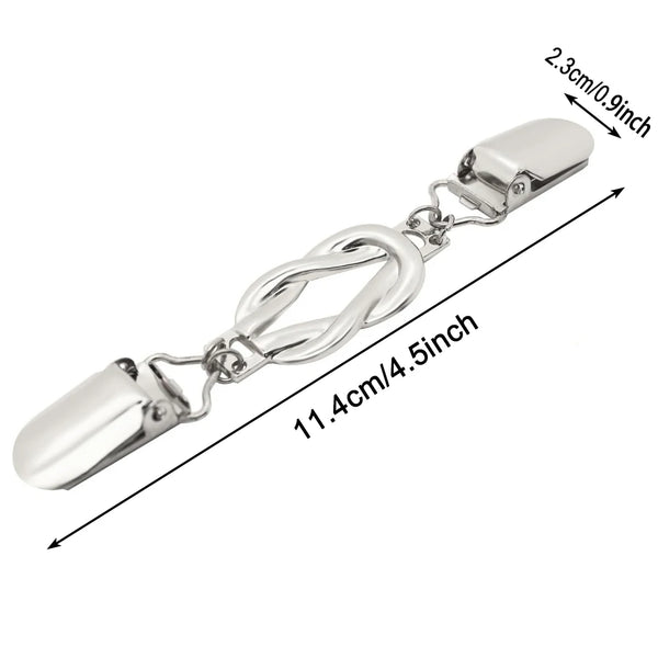 Silver waist cincher and shirt clip set with adjustable chain and clasp.