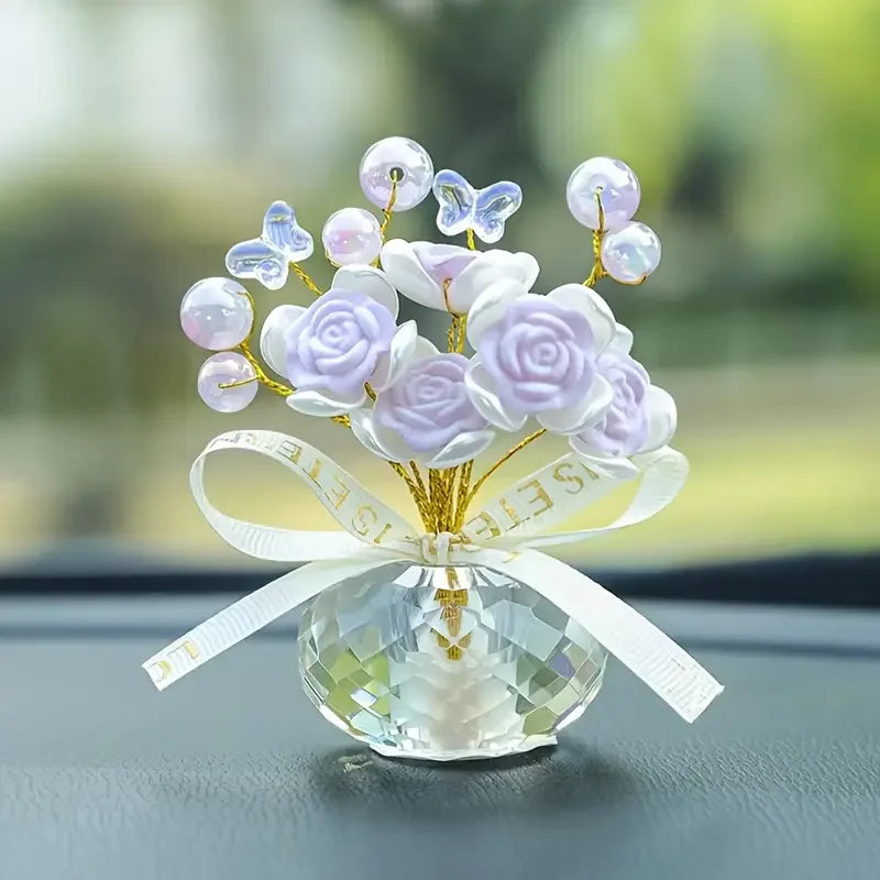 Crystal Glass Rose Dashboard Ornament