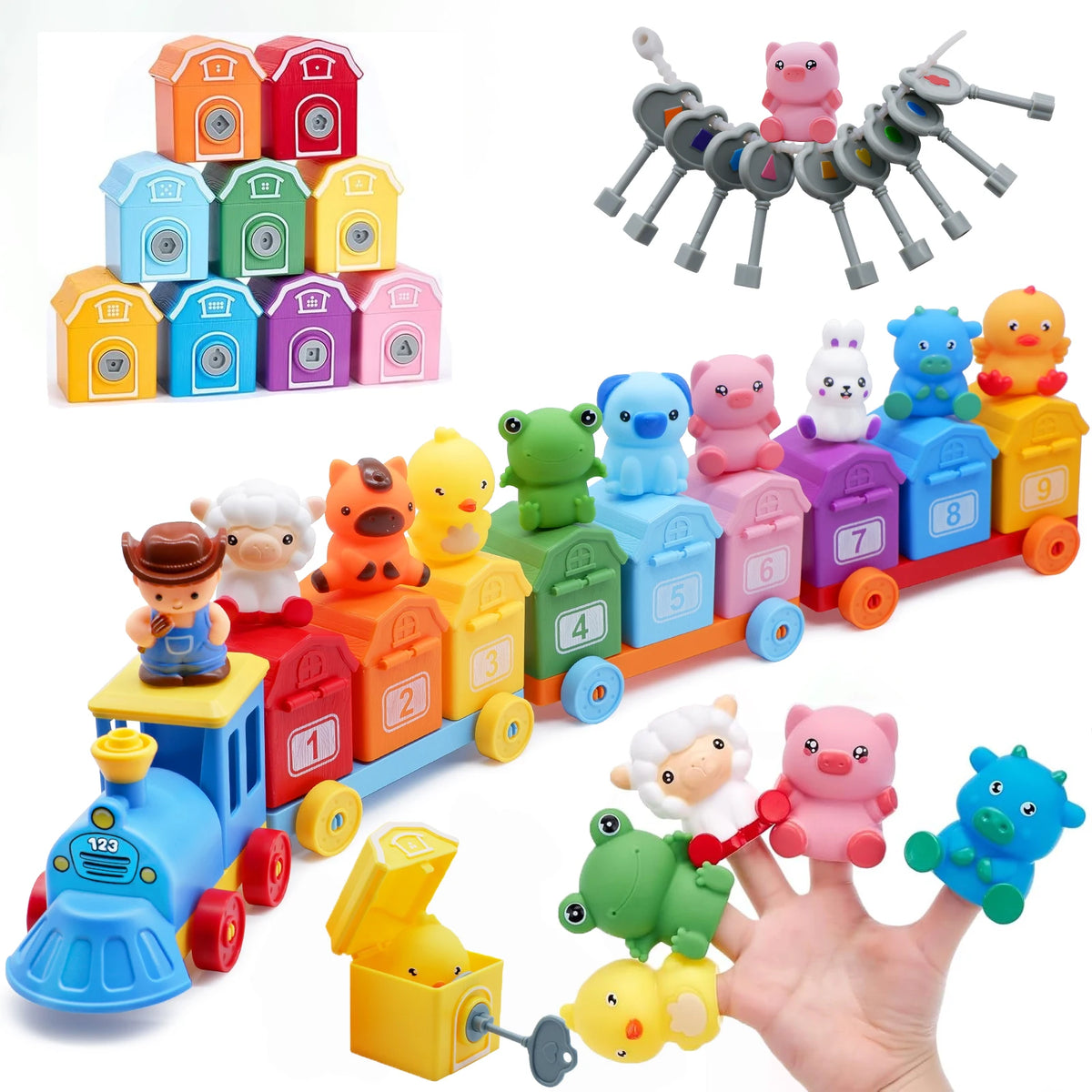Farm Animal Counting Train with Lockable Barns