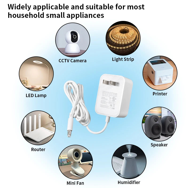 Universal 12V/24V AC-DC Power Adapter with 8 Interchangeable Tips