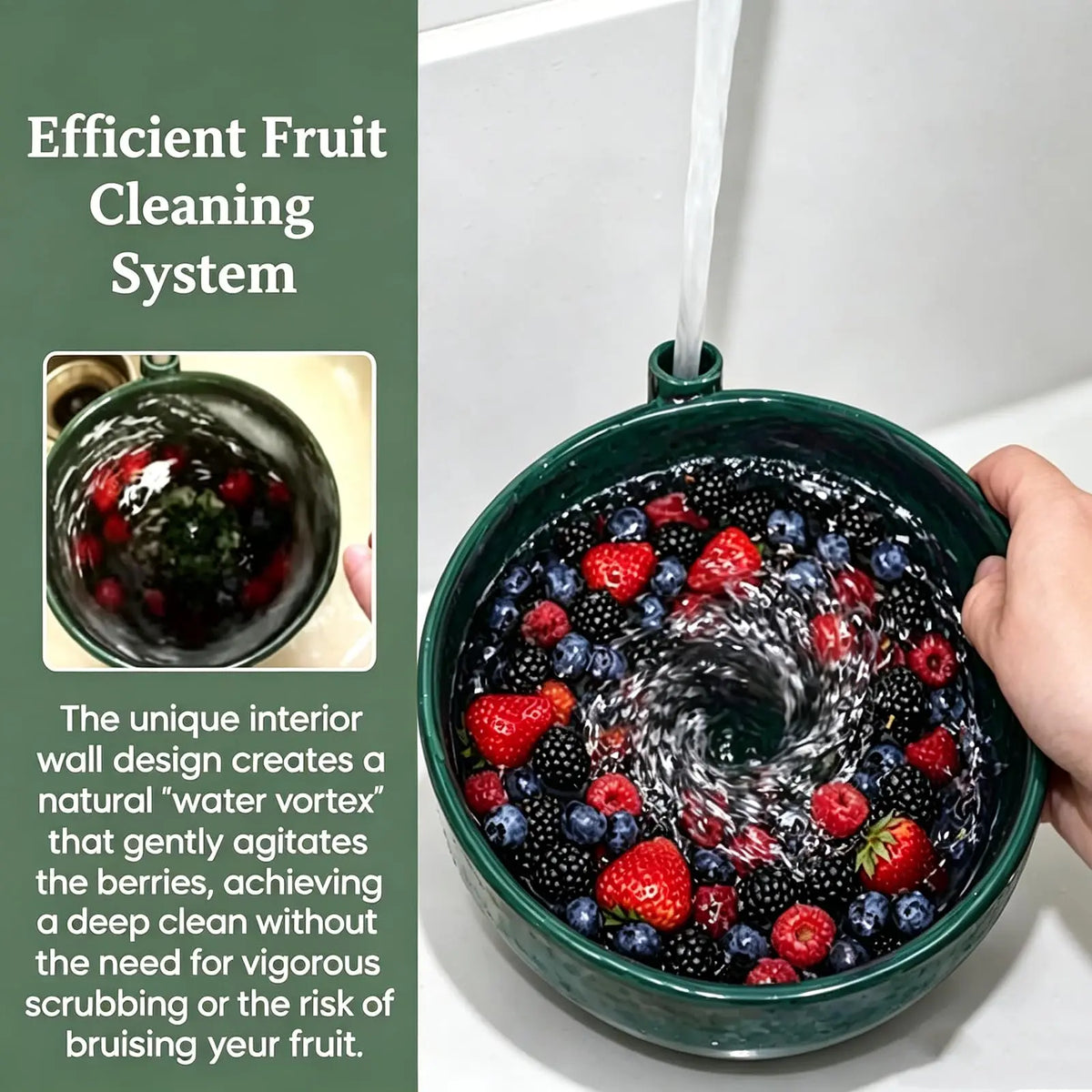 Self-Spinning Fruit & Vegetable Washer Bowl with Drain Holes