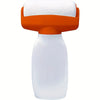 An orange and white compact paint roller brush with a built-in reservoir.