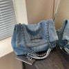 Oxford Denim Tote Bag with Chain Strap
