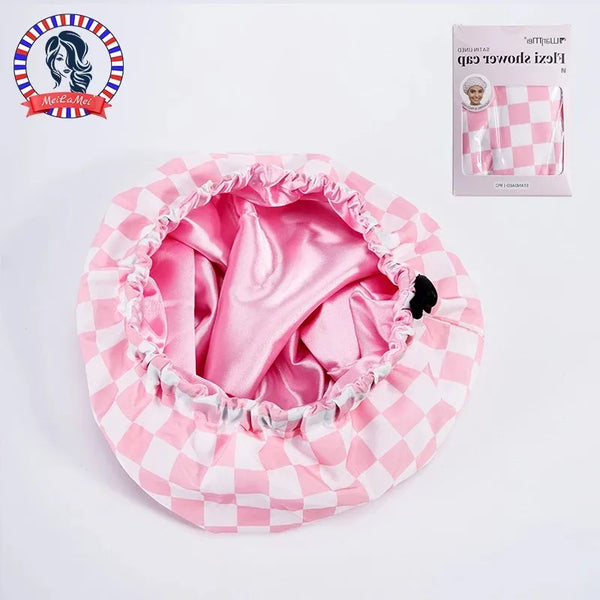 Satin-Lined Wide Shower Cap with Adjustable Fit