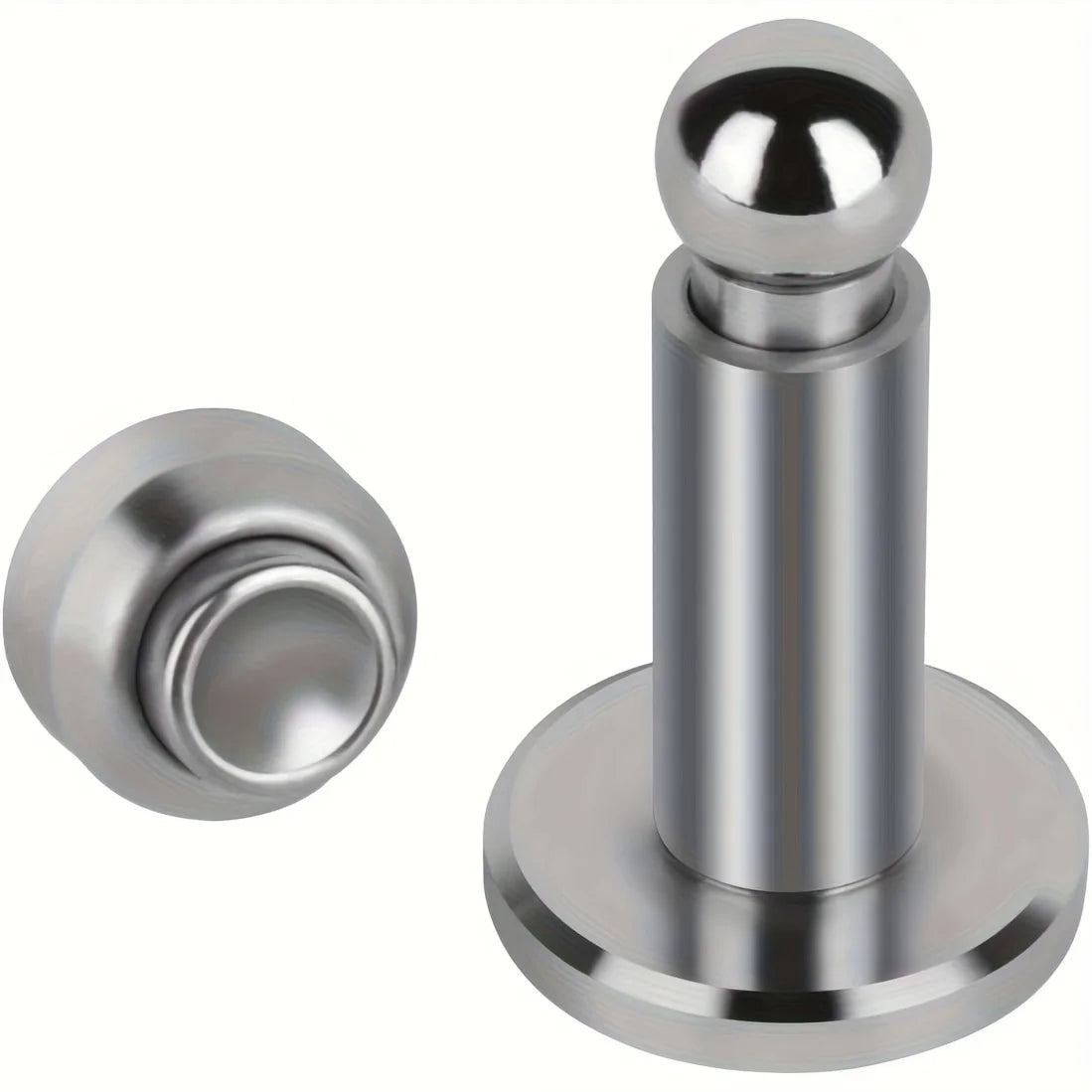 Silberner, schwerer Magnet-Türstopper mit zylindrischem Körper und abgerundetem oberen Ende.