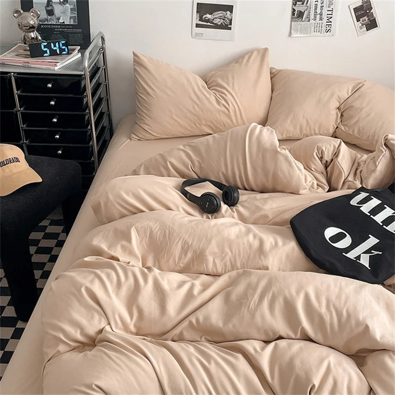 Washed Cotton 4-Piece Bedding Set with Duvet Cover