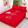 Elegant Elastic Fitted Bed Sheet Set with Lace Skirt and Pillowcases