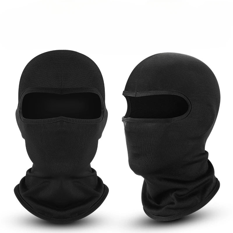 A pair of black windproof full face balaclavas shown against a white background.