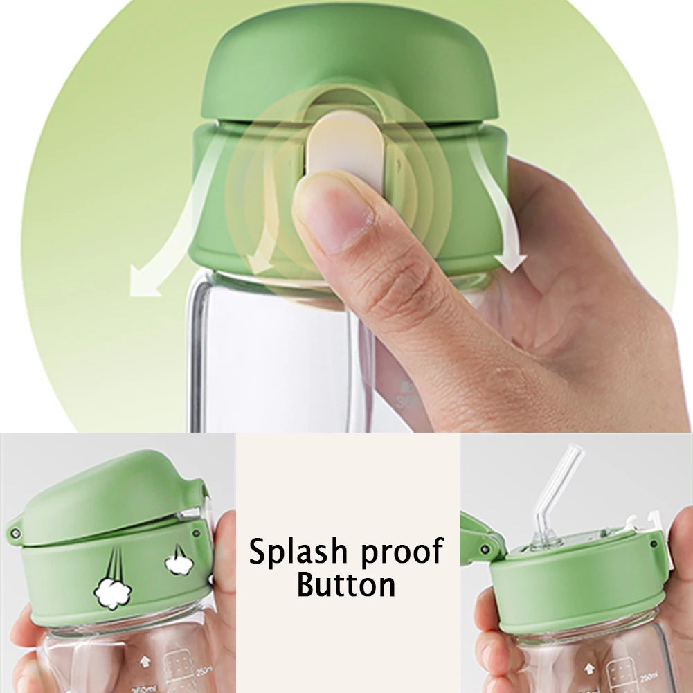 Portable Straw Water Bottle with Scale and Wide Mouth