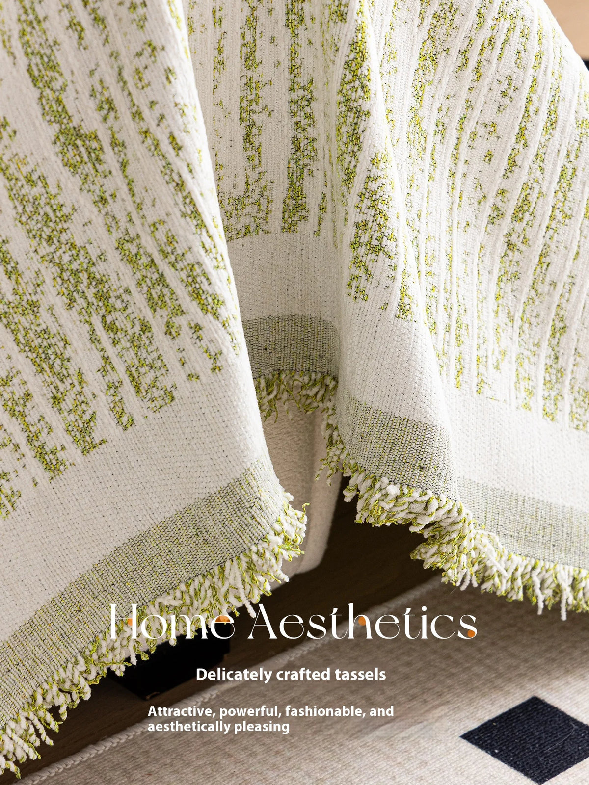Thick Chenille Sofa Cover with Tassel Fringe — Scratch Resistant & Reversible