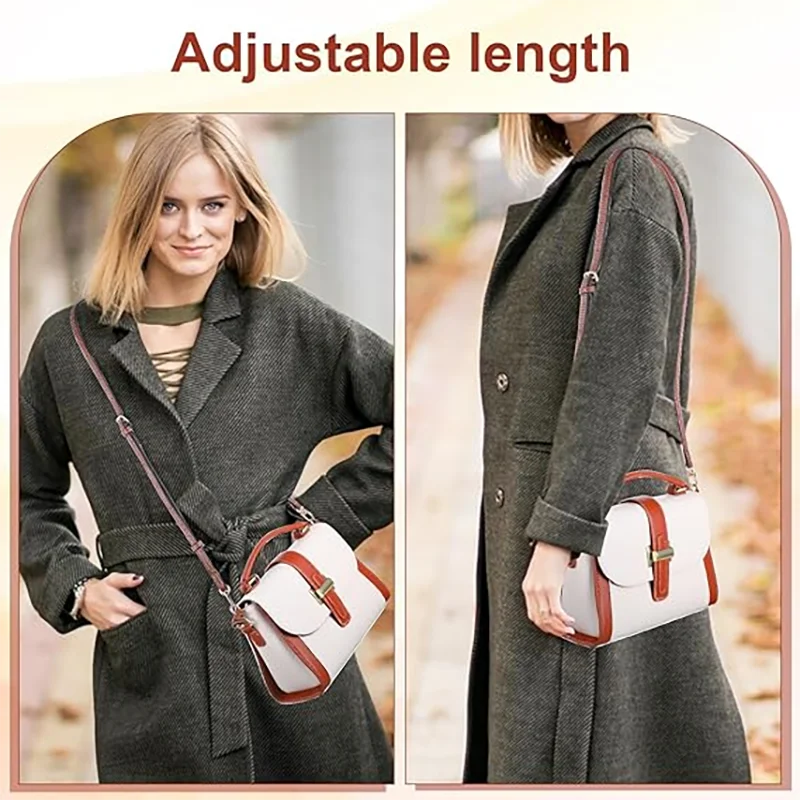 A woman models a gray coat with a leather mini bag strap set and alloy buckles.