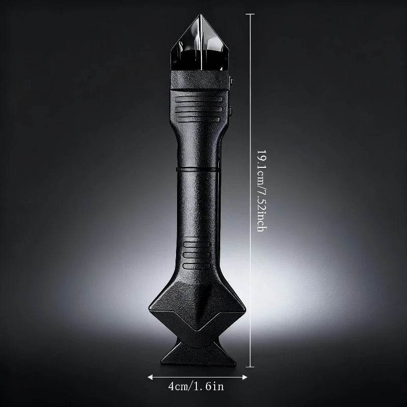 A black caulking tool kit with five replacement guides shown vertically against a dark background.
