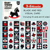 A set of black and red visual cards for baby stimulation, including 20 cards and 40 sides.
