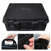 Black hard shell protective storage case for tools and instruments shown from the top and side views.