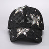 Lace Butterfly Snapback Cap with Rhinestone Accents