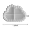 A white silicone tray mold with a scalloped edge and a cross-shaped divider, shown with dimensions.